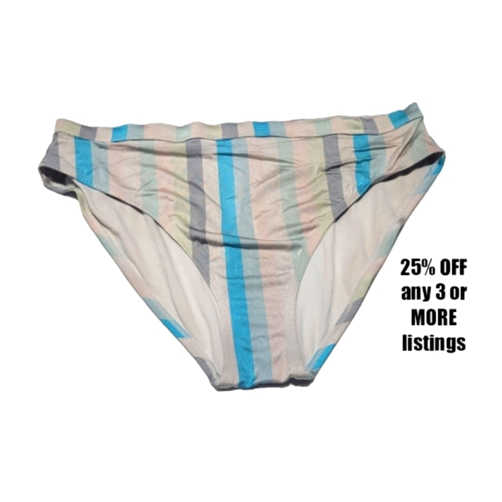 Striped Bikini Bottom Size 1X Swimwear Swimsuit Beach Pool Vintage High Waist